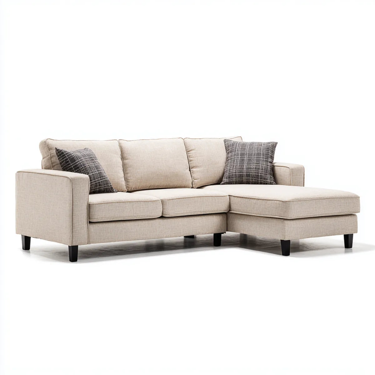 Ecksofa mit Recamiere rechts Beige 240 x 150 x 85 cm Polyesterbezug L-Form