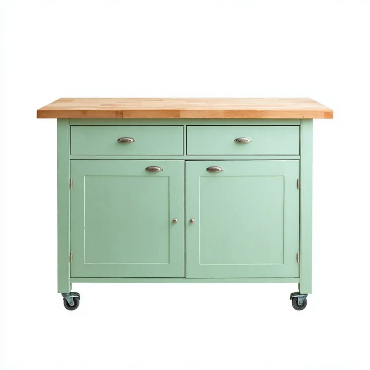 Kücheninsel Küchenwagen Mintgrün 120 x 60 x 90 cm mit Massivholz-Arbeitsplatte Rechteckig
