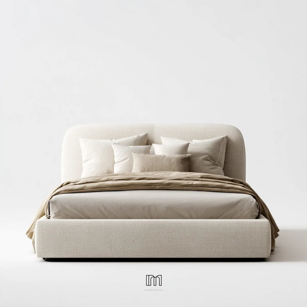 Polsterbett Doppelbett Creme 180 x 200 cm Polyester mit abgerundetem Kopfteil