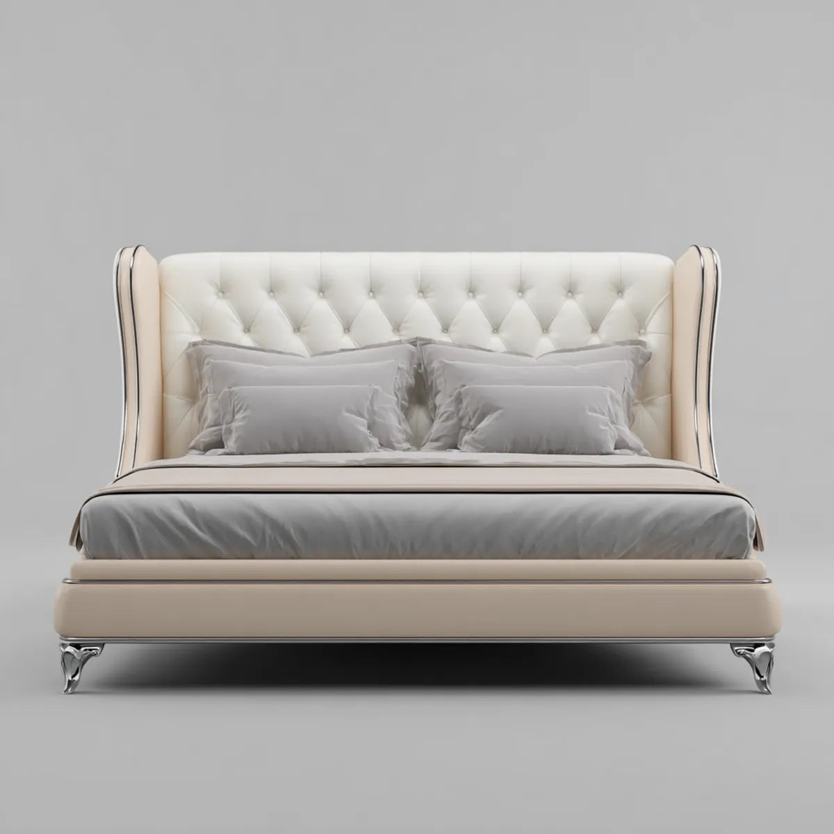 Polsterbett Doppelbett Cremeweiß 180 x 200 cm PU-Kunstleder rechteckig
