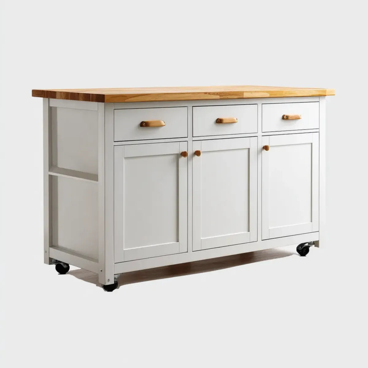Rollbare Kücheninsel Weiß Natur 152.4 x 76.2 x 91.4 cm aus MDF und Gummibaum-Massivholz rechteckig