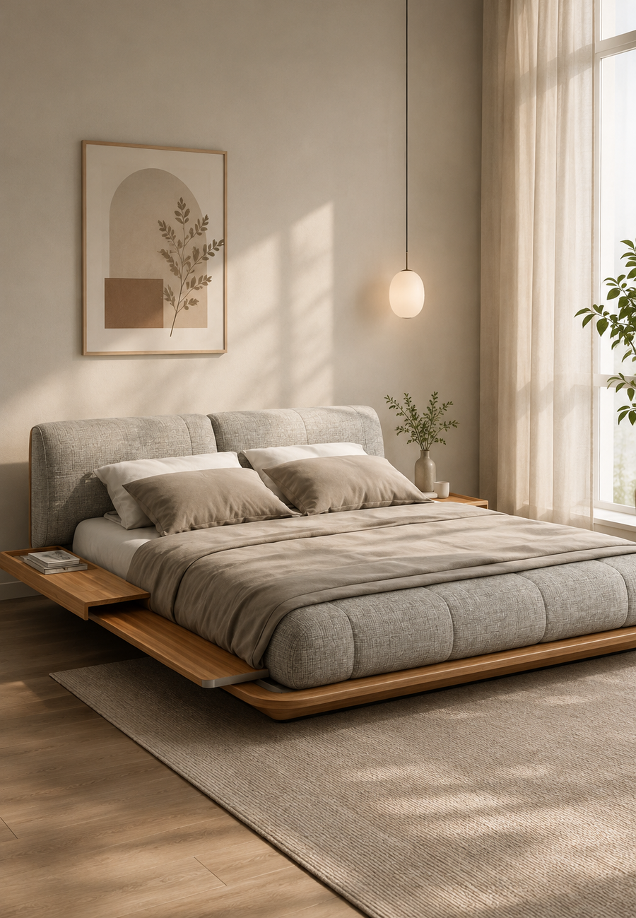 Polsterbett mit Ablage
