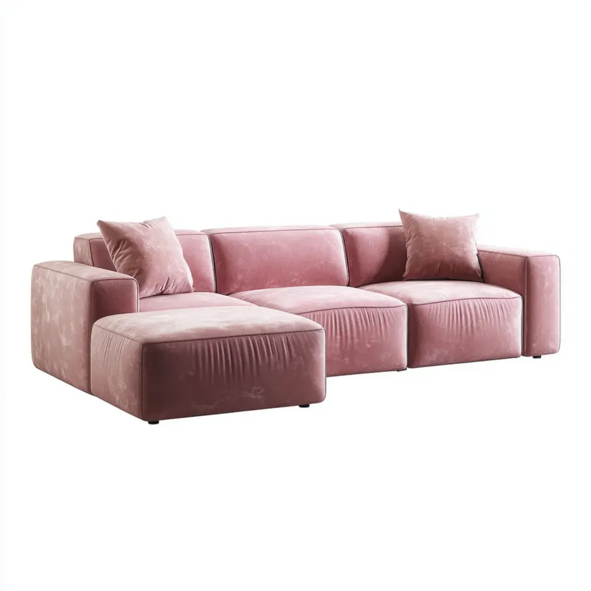 Modulares 3-Sitzer Sofa mit Hocker Rosa Polyester-Samt 300 x 105 x 72 cm