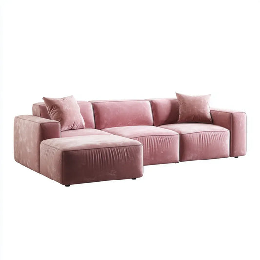 Modulares 3-Sitzer Sofa mit Hocker Rosa Polyester-Samt 300 x 105 x 72 cm