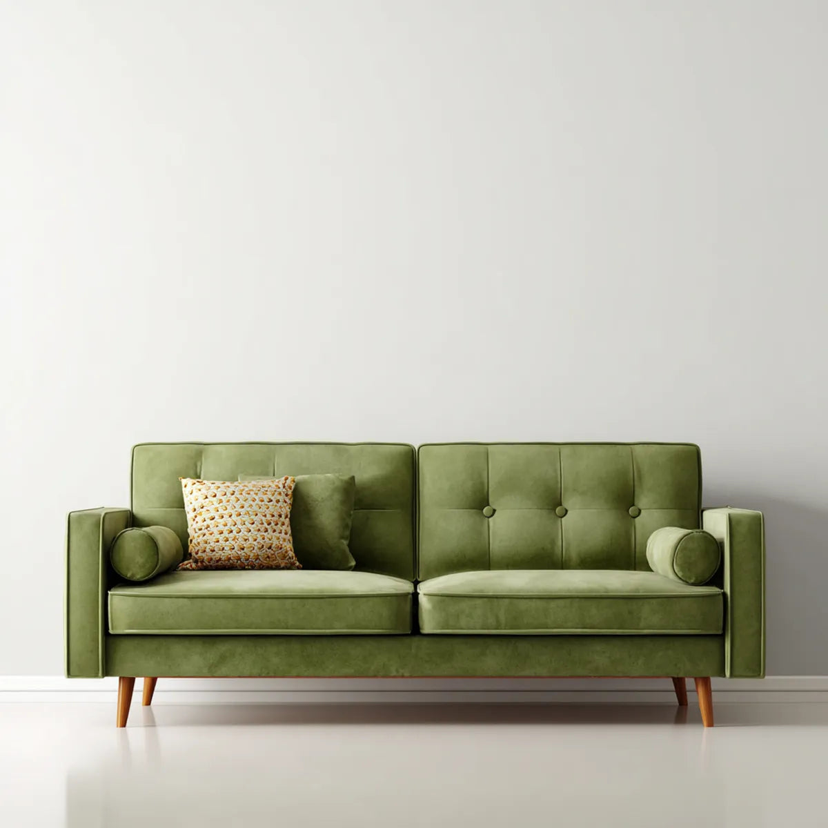 2-Sitzer Sofa Olivgrün 160 x 80 x 85 cm Polyester-Samt mit Massivholzfüßen Rechteckig