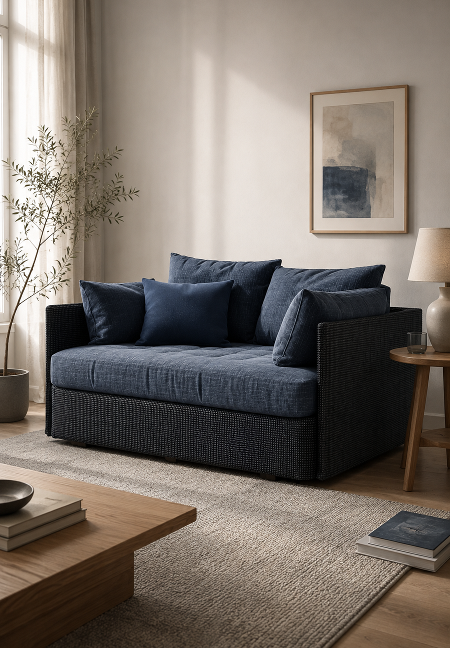 Dunkelblaues Ecksofa
