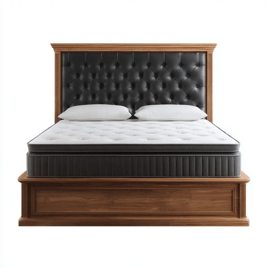 Doppelbett Polsterbettgestell Braun Schwarz 180 x 200 cm MDF Nussbaumfurnier PU-Kunstleder Rechteckig