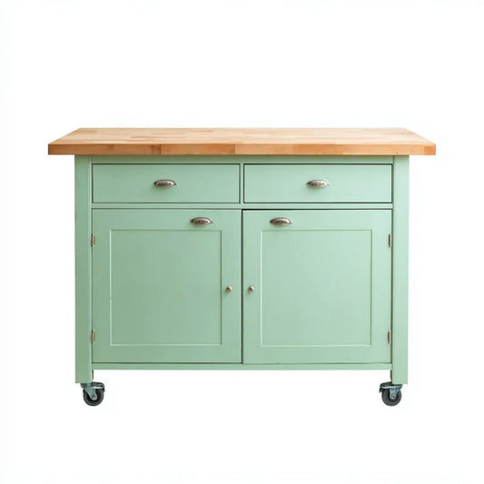 Kücheninsel Küchenwagen Mintgrün 120 x 60 x 90 cm mit Massivholz-Arbeitsplatte Rechteckig