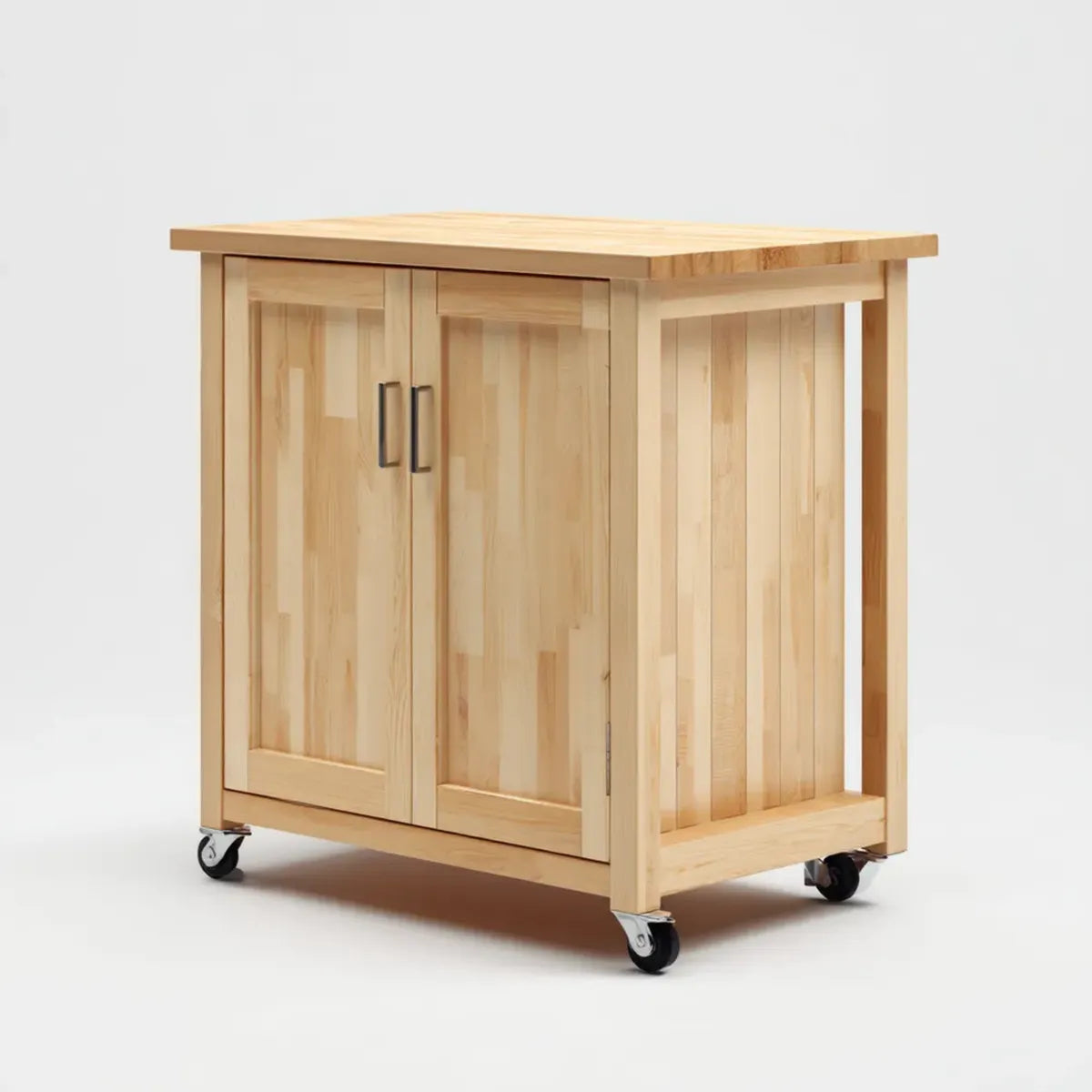 Küchenwagen mit Stauraumschrank Natur 100 x 60 x 90 cm Massivholz Rechteckig