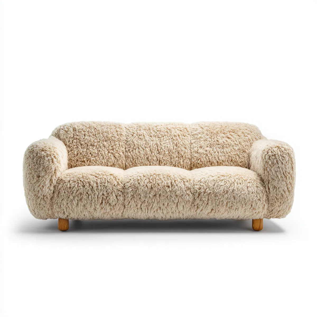 2-Sitzer Sofa Creme 160 x 88 x 78 cm Polyester-Kunstfell abgerundete Form