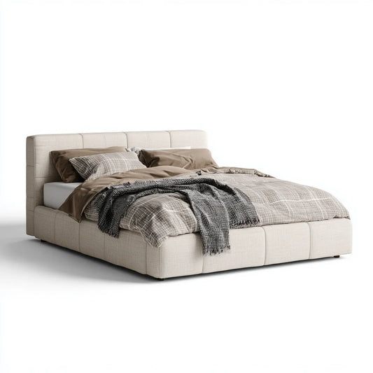 Polsterbett Doppelbett Creme 180 x 200 cm Polyester Rechteckig mit gepolstertem Kopfteil