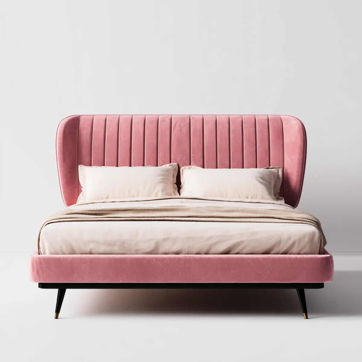 Polster-Doppelbett Rosa 180 x 200 cm Samtoptik Polyester Rechteckig mit gepolstertem Kopfteil