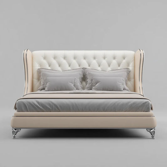 Polsterbett Doppelbett Cremeweiß 180 x 200 cm PU-Kunstleder rechteckig