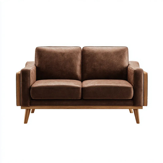 2-Sitzer Sofa Braun 140 x 82 x 84 cm PU-Kunstleder Massivholz Rechteckig